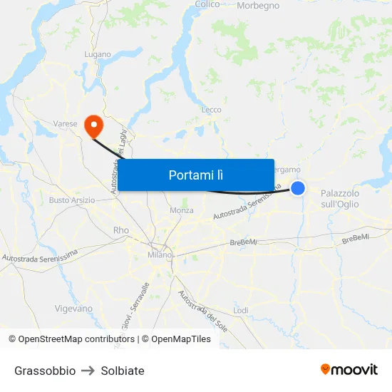 Grassobbio to Solbiate map
