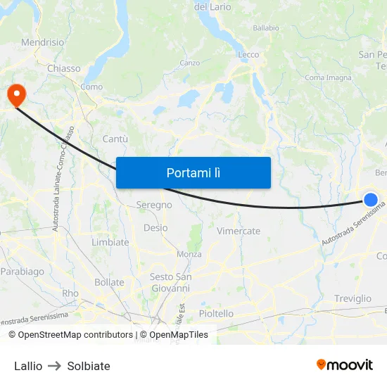 Lallio to Solbiate map