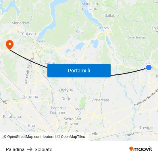 Paladina to Solbiate map