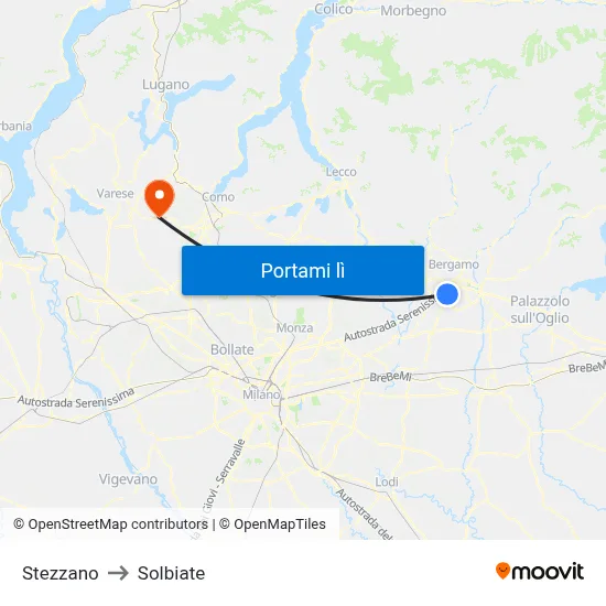 Stezzano to Solbiate map