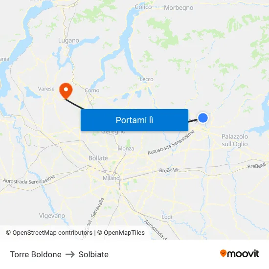 Torre Boldone to Solbiate map