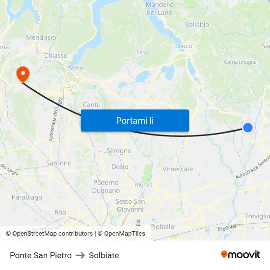 Ponte San Pietro to Solbiate map