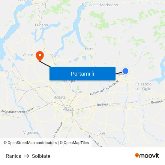 Ranica to Solbiate map