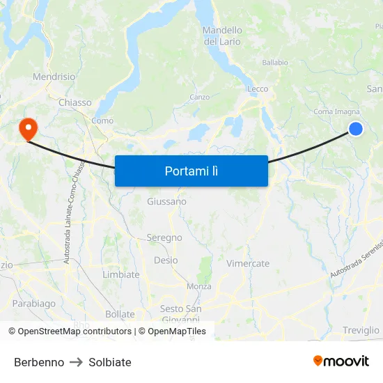 Berbenno to Solbiate map