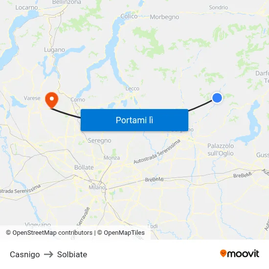Casnigo to Solbiate map