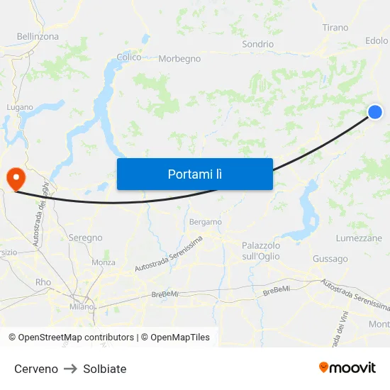 Cerveno to Solbiate map