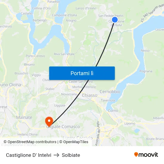 Castiglione D' Intelvi to Solbiate map