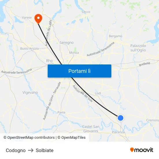 Codogno to Solbiate map