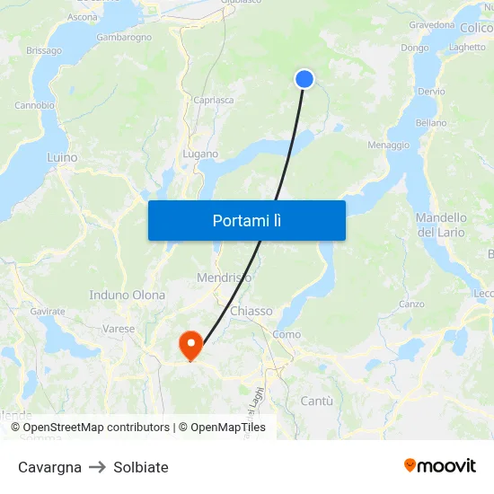 Cavargna to Solbiate map
