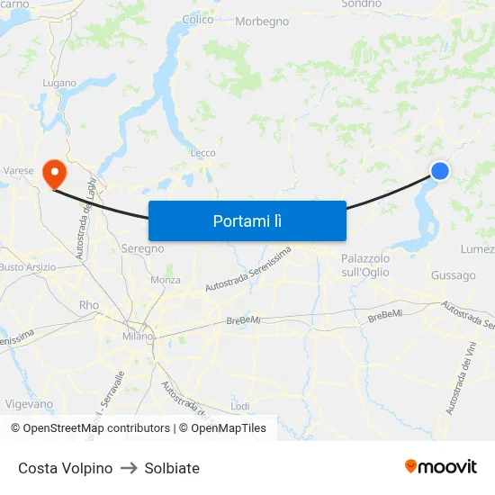Costa Volpino to Solbiate map