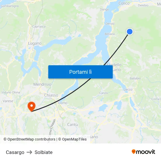 Casargo to Solbiate map