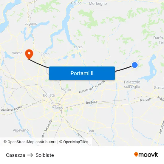 Casazza to Solbiate map