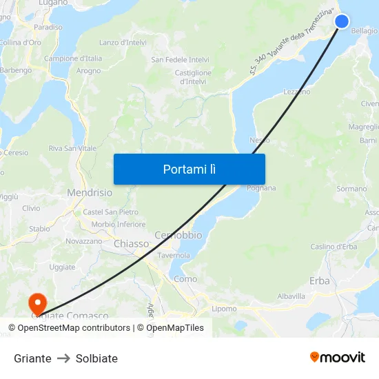 Griante to Solbiate map