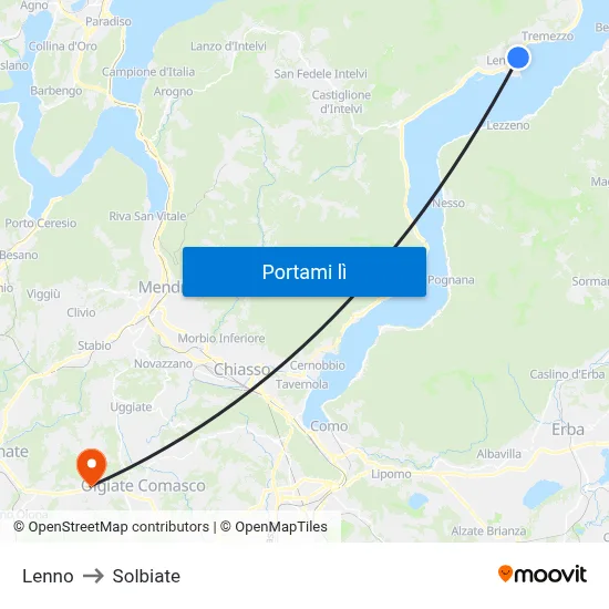 Lenno to Solbiate map
