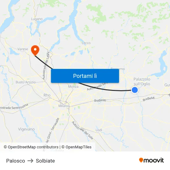 Palosco to Solbiate map