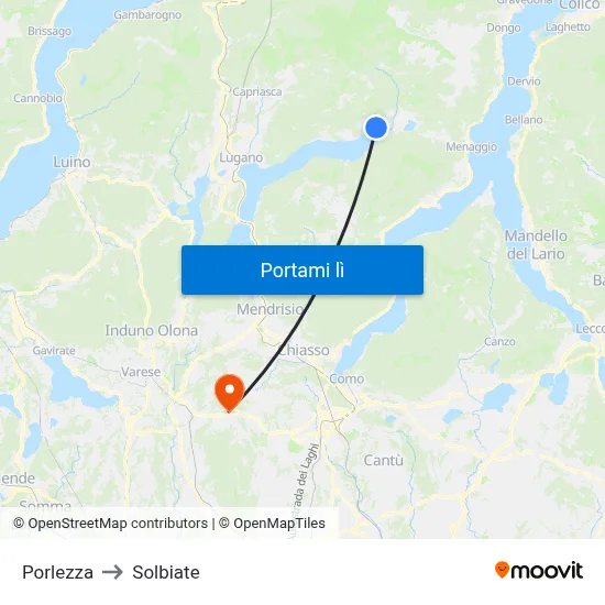 Porlezza to Solbiate map