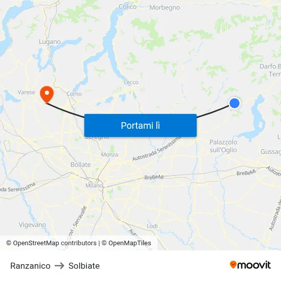 Ranzanico to Solbiate map