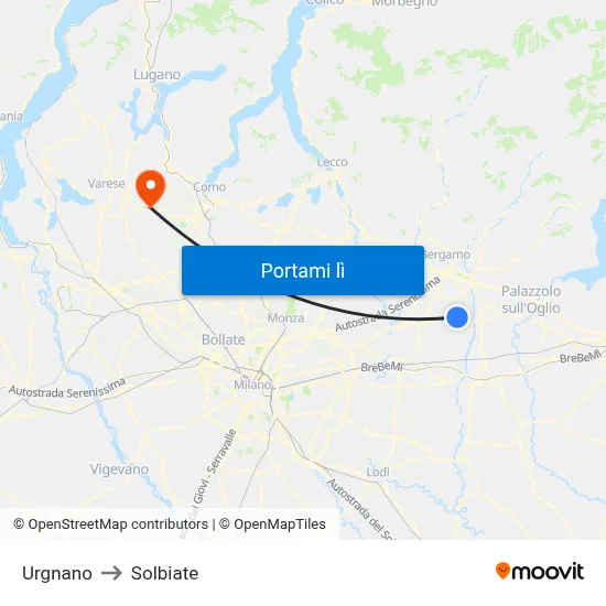 Urgnano to Solbiate map
