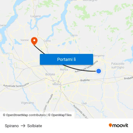 Spirano to Solbiate map