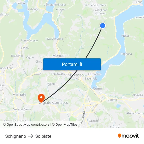 Schignano to Solbiate map