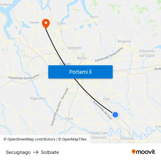Secugnago to Solbiate map