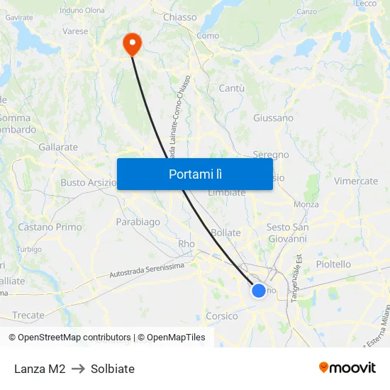 Lanza M2 to Solbiate map