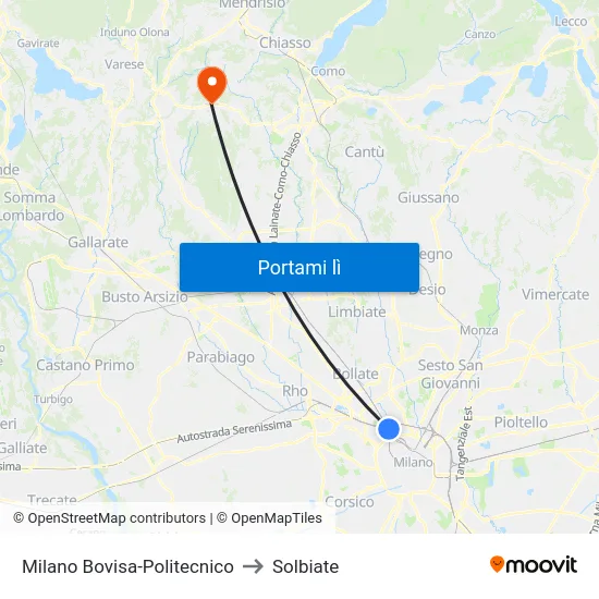 Milano Bovisa-Politecnico to Solbiate map
