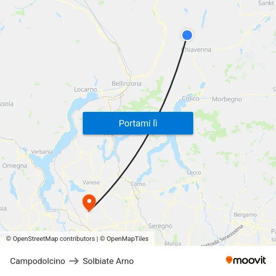 Campodolcino to Solbiate Arno map