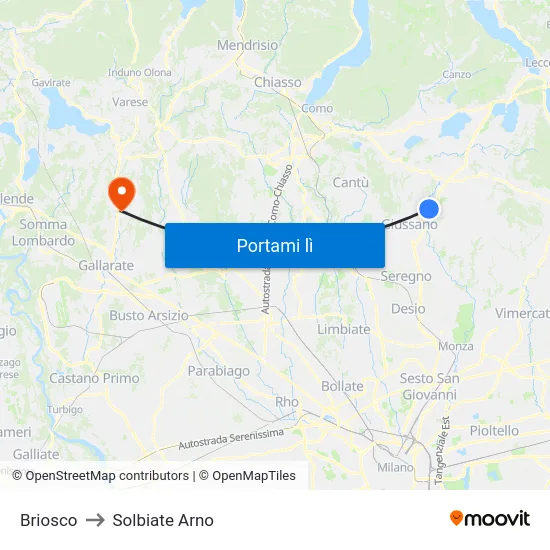 Briosco to Solbiate Arno map