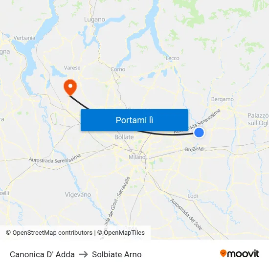 Canonica D' Adda to Solbiate Arno map