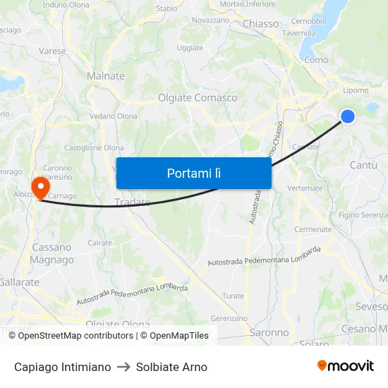 Capiago Intimiano to Solbiate Arno map