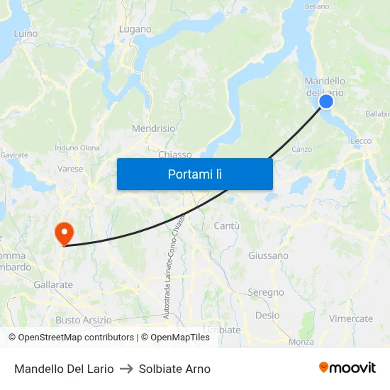 Mandello Del Lario to Solbiate Arno map