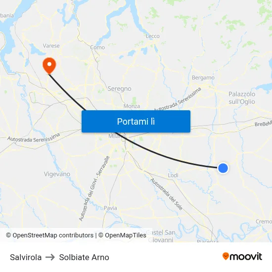 Salvirola to Solbiate Arno map