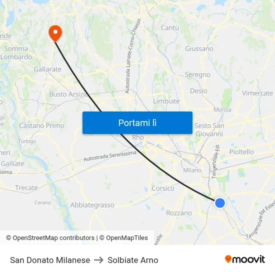 San Donato Milanese to Solbiate Arno map