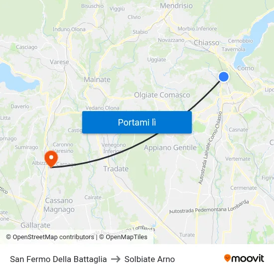 San Fermo Della Battaglia to Solbiate Arno map