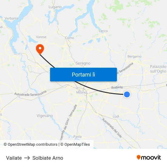 Vailate to Solbiate Arno map