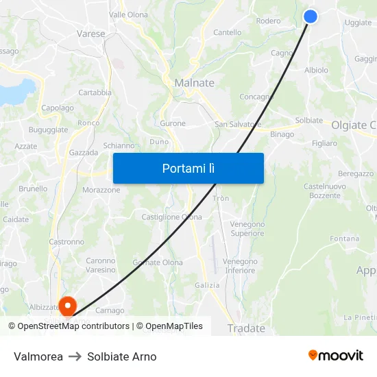 Valmorea to Solbiate Arno map