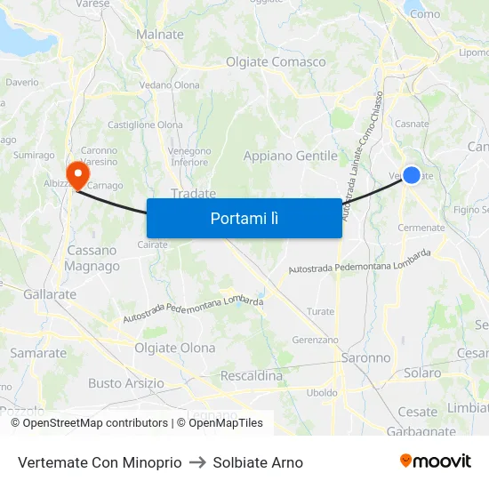 Vertemate Con Minoprio to Solbiate Arno map
