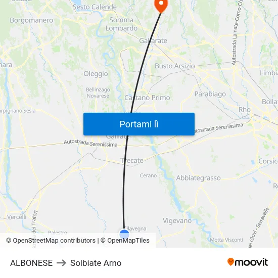 ALBONESE to Solbiate Arno map