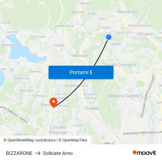 BIZZARONE to Solbiate Arno map