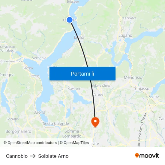 Cannobio to Solbiate Arno map