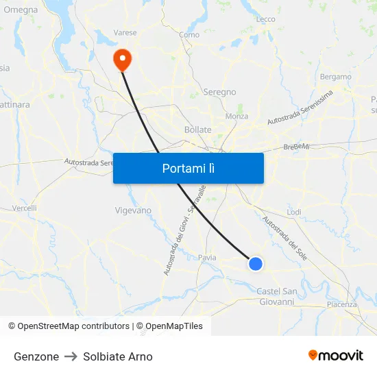 Genzone to Solbiate Arno map