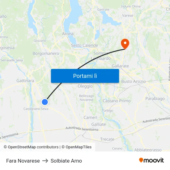 Fara Novarese to Solbiate Arno map
