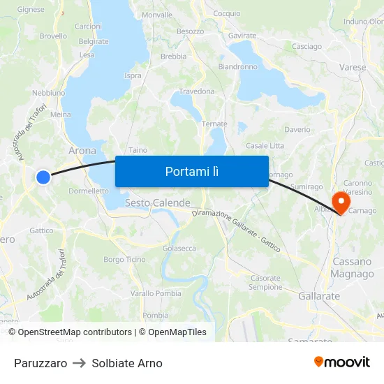 Paruzzaro to Solbiate Arno map