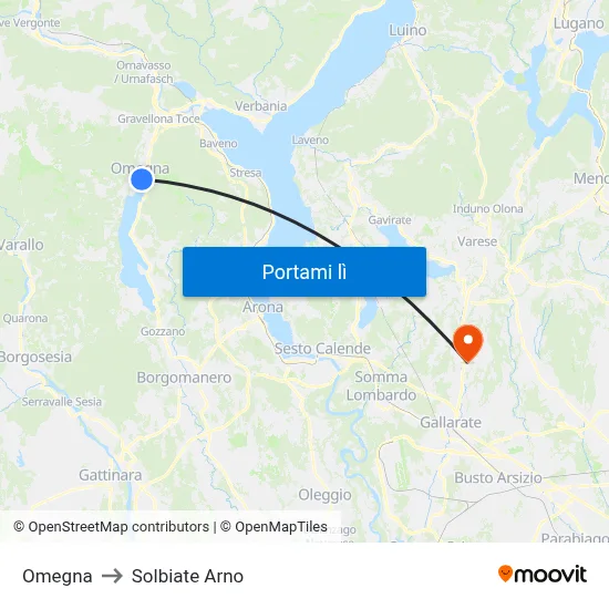 Omegna to Solbiate Arno map