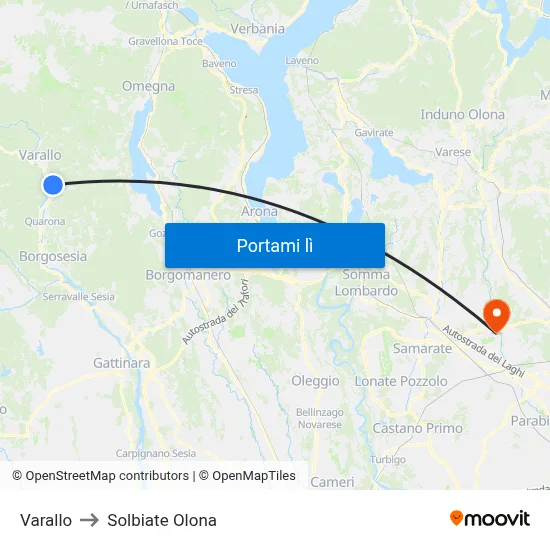 Varallo to Solbiate Olona map