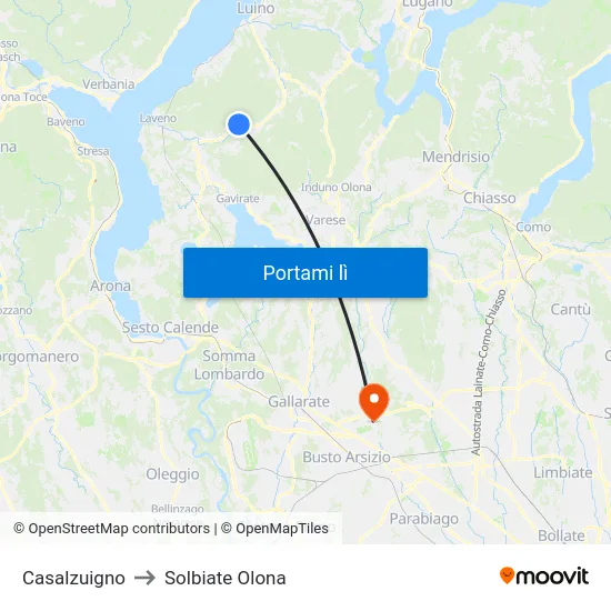 Casalzuigno to Solbiate Olona map