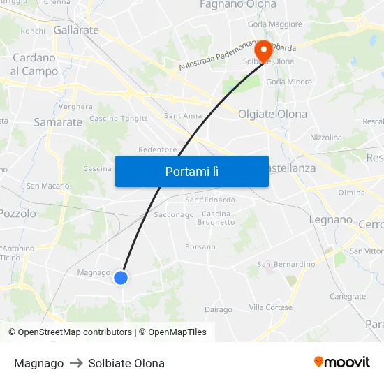 Magnago to Solbiate Olona map