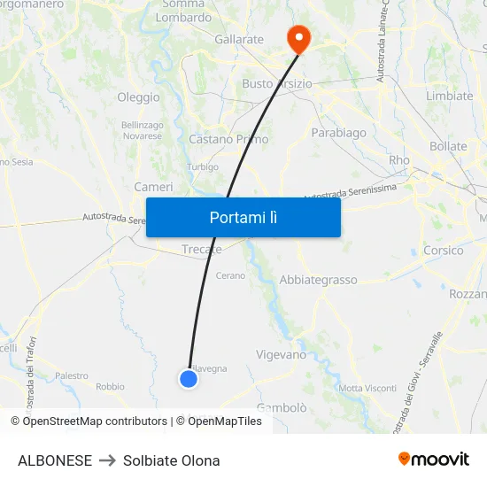 ALBONESE to Solbiate Olona map