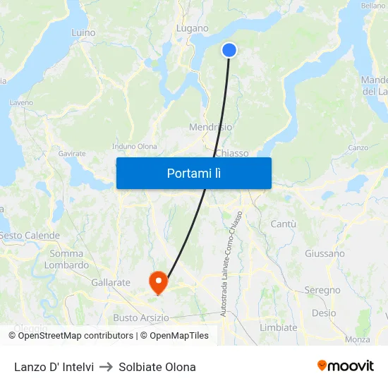 Lanzo D' Intelvi to Solbiate Olona map